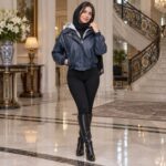 بارانی چرم زنانه کلاهدار کد 102 | بارانی آسترکشی شده با زیپ و دکمه