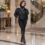 بارانی چرم زنانه کلاهدار کد 102 | بارانی آسترکشی شده با زیپ و دکمه