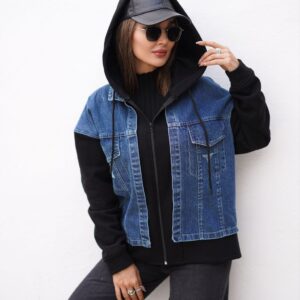سوییشرت زنانه جین و دورس مدل دایان | سوییشرت پاییزه زنانه ترکیبی