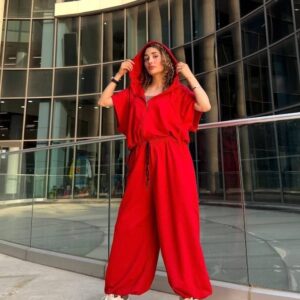 ست زنانه کراپ و شلوار مدل آرینا کد 40230 | ست اسپرت پاییزی کلاه دار