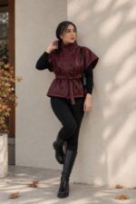 وست چرم زنانه زارا مدل نیکی کد 40254 | جلیقه چرم وارداتی آستردار