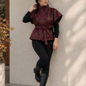 وست چرم زنانه زارا مدل نیکی کد 40254 | جلیقه چرم وارداتی آستردار