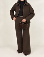 ست مخمل زنانه مدل ماندگار کد 88757 | ست کت و شلوار مخمل دالاس زیپ دار