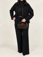 ست مخمل زنانه مدل ماندگار کد 88757 | ست کت و شلوار مخمل دالاس زیپ دار
