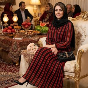 پیراهن حریر زنانه یلدای سرخ کد 28327 | پیراهن مجلسی حریر خارجی آستردار