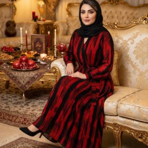پیراهن حریر زنانه یلدای سرخ کد 28327 | پیراهن مجلسی حریر خارجی آستردار