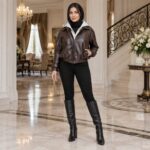 بارانی چرم زنانه کلاهدار کد 102 | بارانی آسترکشی شده با زیپ و دکمه