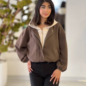 کاپشن زنانه اویشو آستردار کد 2235 | سویشرت کلاه دار زنانه دو زیپ با پارچه گرم بالا