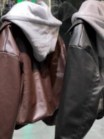 کاپشن چرم زنانه کلاه دار آستردار کد 6101 | کاپشن ترکیبی چرم و دورس
