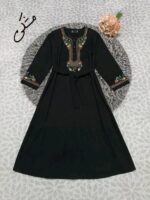پیراهن مخمل کبریتی زنانه گلدوزی مدل مهدیس کد 27762 | پیراهن پاییزی کمربنددار