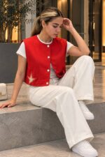 وست زنانه جین گلدوزی شده مدل ستاره کد 6098 | جلیقه جین کوتاه دخترانه